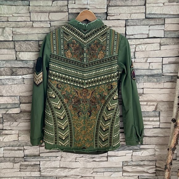 Spell Tops - Rare Spell & The Gyspy Collective Panther Army Green Jacket Shirt Small